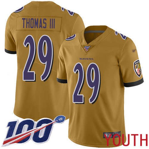 Baltimore Ravens Limited Gold Youth Earl Thomas III Jersey NFL Football #29 100th Season Inverted Legend->baltimore ravens->NFL Jersey